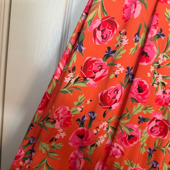 Anthropologie - Keepsake the Label - For Me Orange Floral Ruffle Trim Satin Gown - Picture 4 of 9
